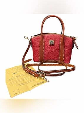 NWT Dooney & Bourke Pebble Leather Madeline Satchel - Red Wine with Tan Trim